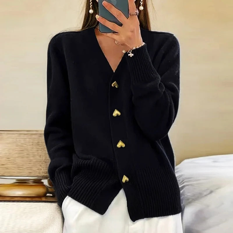 Adele™ | Elegant Heart Button Cardigan