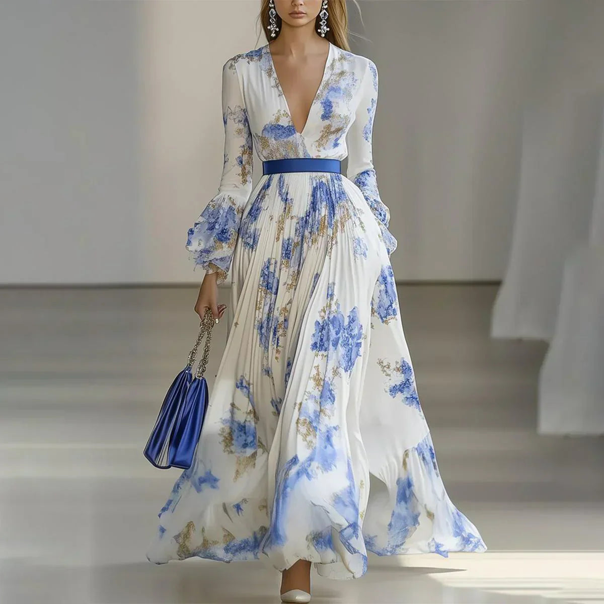 Harper™ | Dazzling White Floral Print Maxi Dress