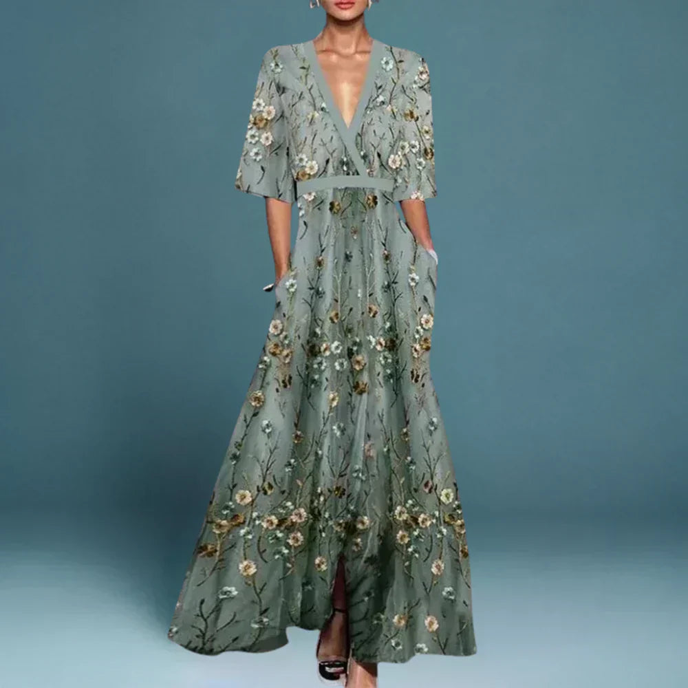Evie - Elegant Dress With Flower Pattern