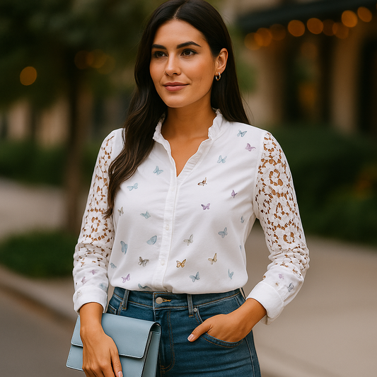 Rin™ | Blouse with butterflies and embroidery