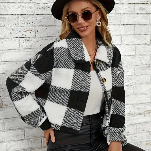 Sarah™ | Teddy Coat With Buttons and Scottish Motif