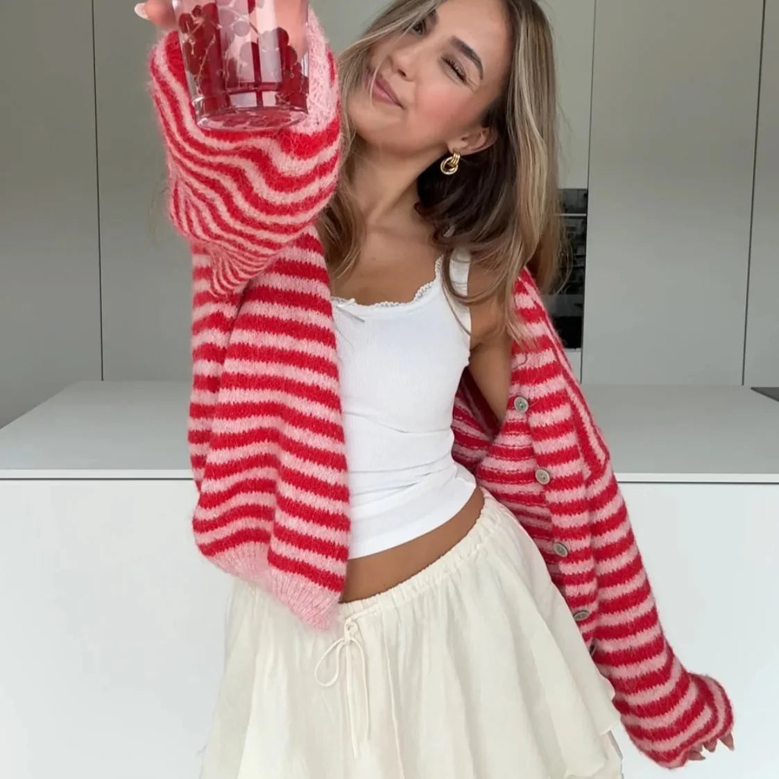 Luna™ | STRIPED COLOR CARDIGAN CHERRY