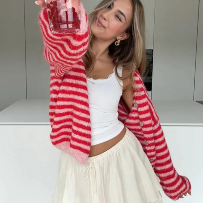 Luna™ | STRIPED COLOR CARDIGAN CHERRY