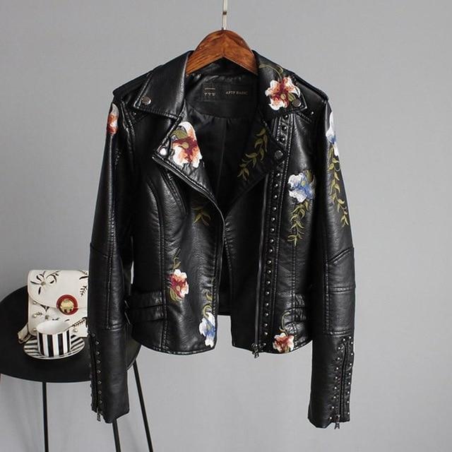 Ella™ | Stylish Embroidered Leather Jacket