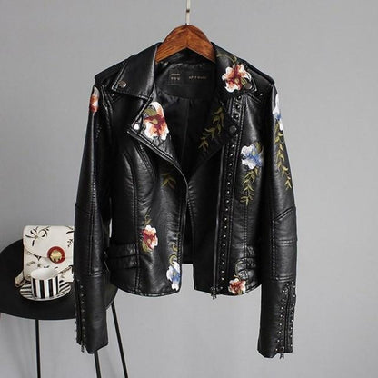 Ella™ | Stylish Embroidered Leather Jacket