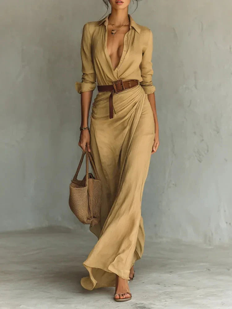Thames Tailor™ | Lapel-Wrap Maxi Dress