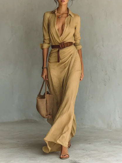 Thames Tailor™ | Lapel-Wrap Maxi Dress
