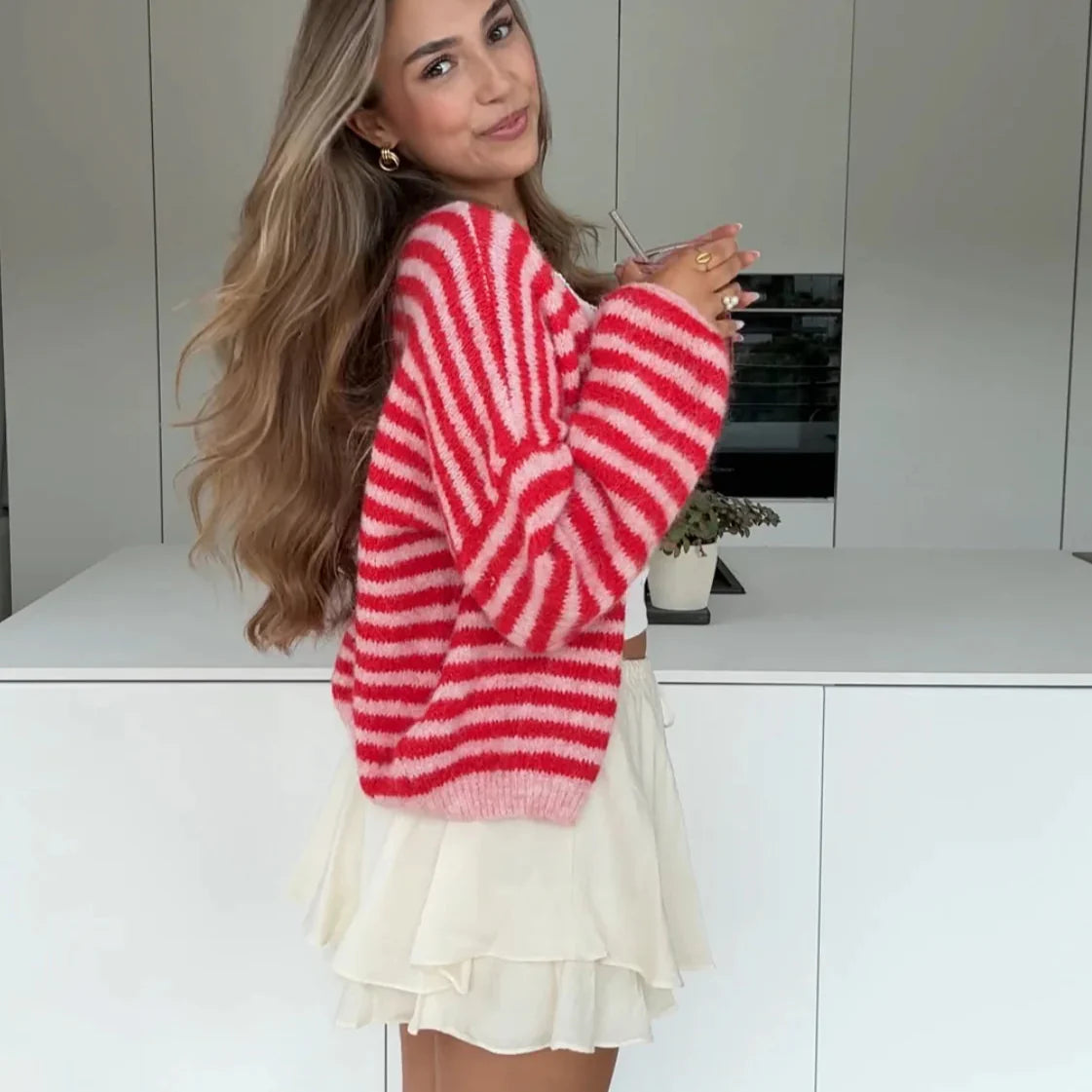 Luna™ | STRIPED COLOR CARDIGAN CHERRY