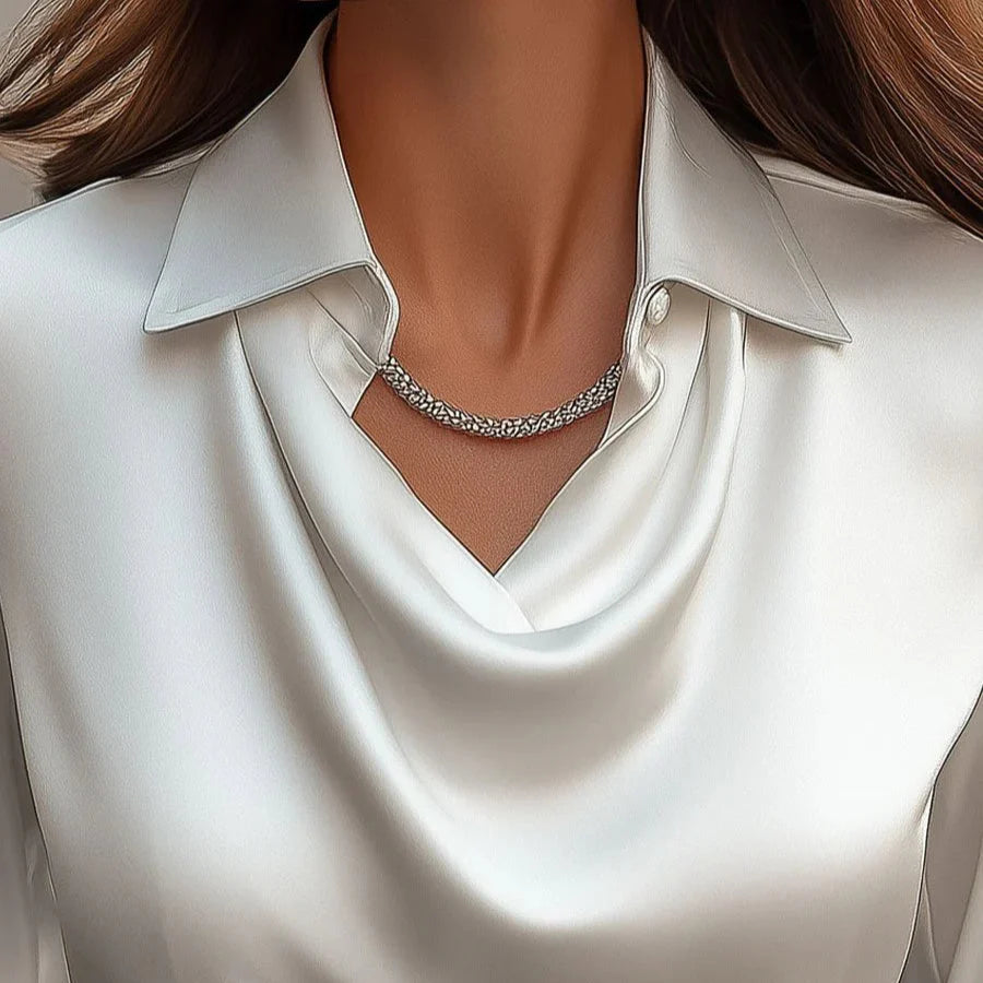 Vanex™ | Elegant White Satin Blouse With Draped Neckline