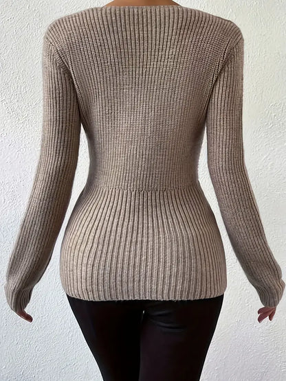 Tania™ | Elegant Ribbed Jumper With V-Neck