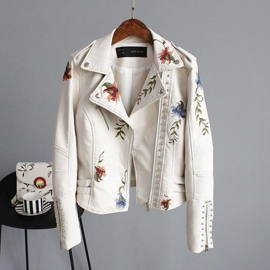 Ella™ | Stylish Embroidered Leather Jacket