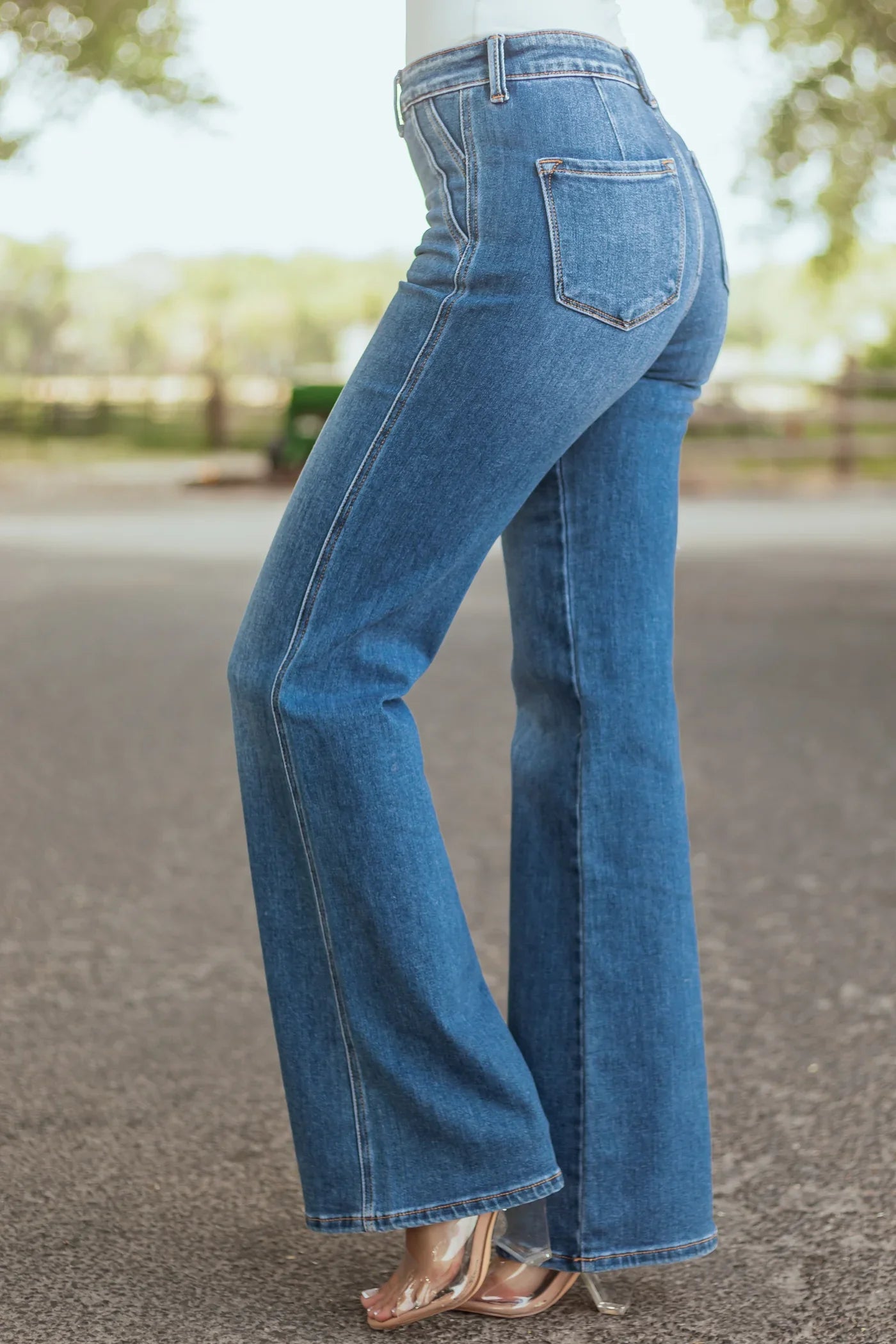 Jaisi™ | Ultra High Waisted Flare Jeans With Medium Wash