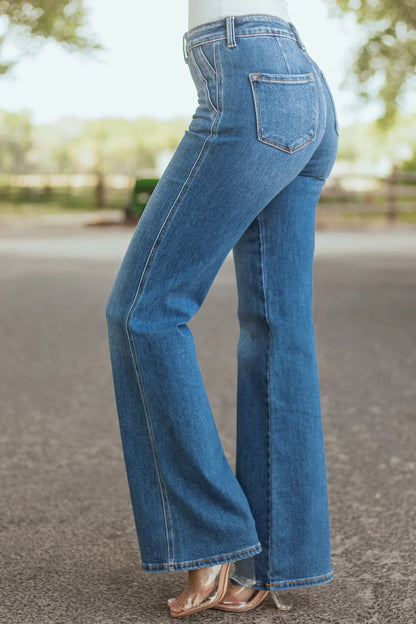 Jaisi™ | Ultra High Waisted Flare Jeans With Medium Wash