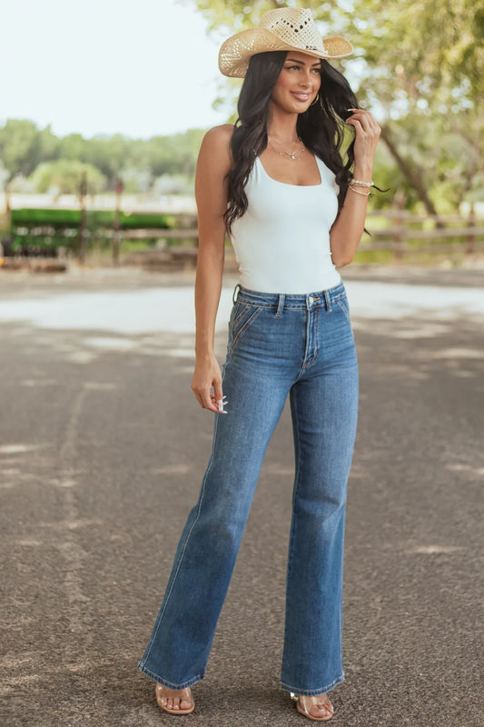Jaisi™ | Ultra High Waisted Flare Jeans With Medium Wash
