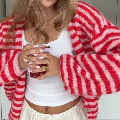 Luna™ | STRIPED COLOR CARDIGAN CHERRY