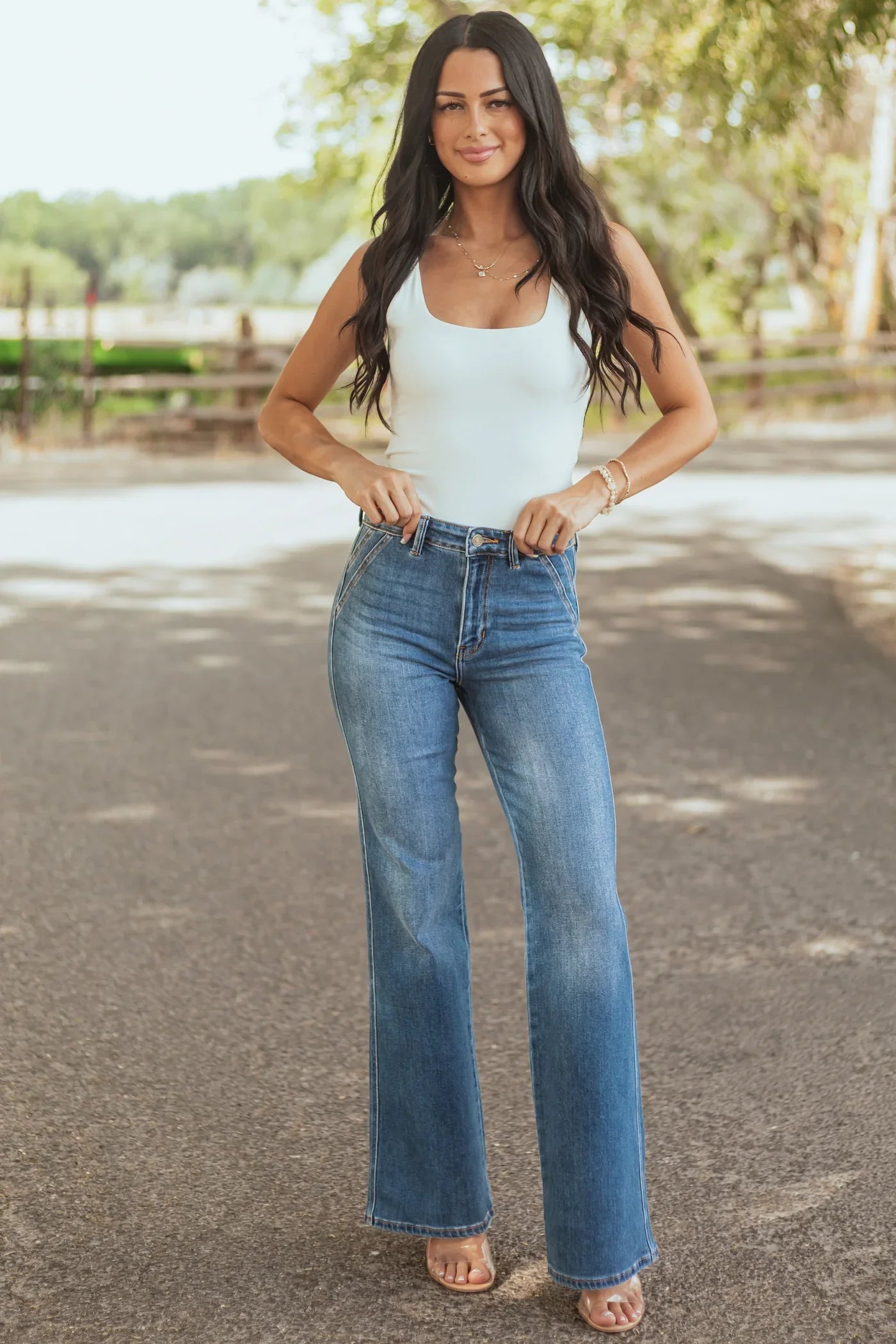 Jaisi™ | Ultra High Waisted Flare Jeans With Medium Wash