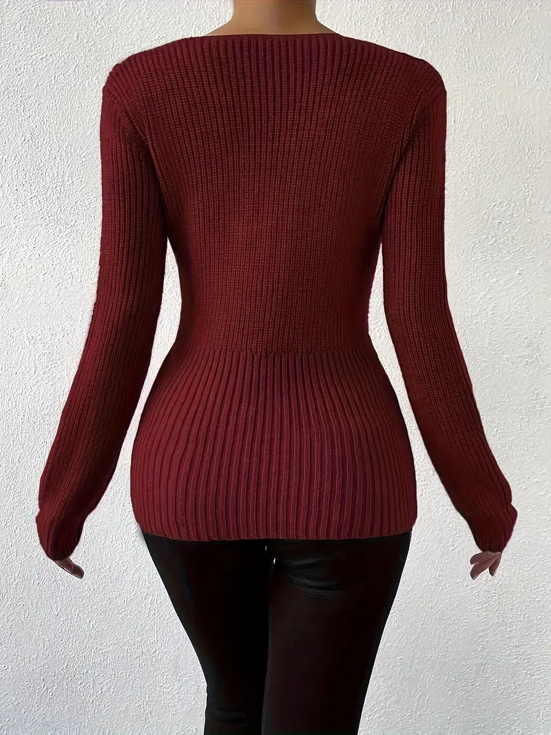 Tania™ | Elegant Ribbed Jumper With V-Neck