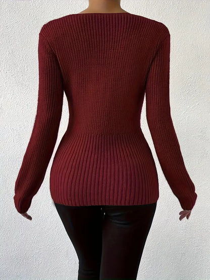 Tania™ | Elegant Ribbed Jumper With V-Neck