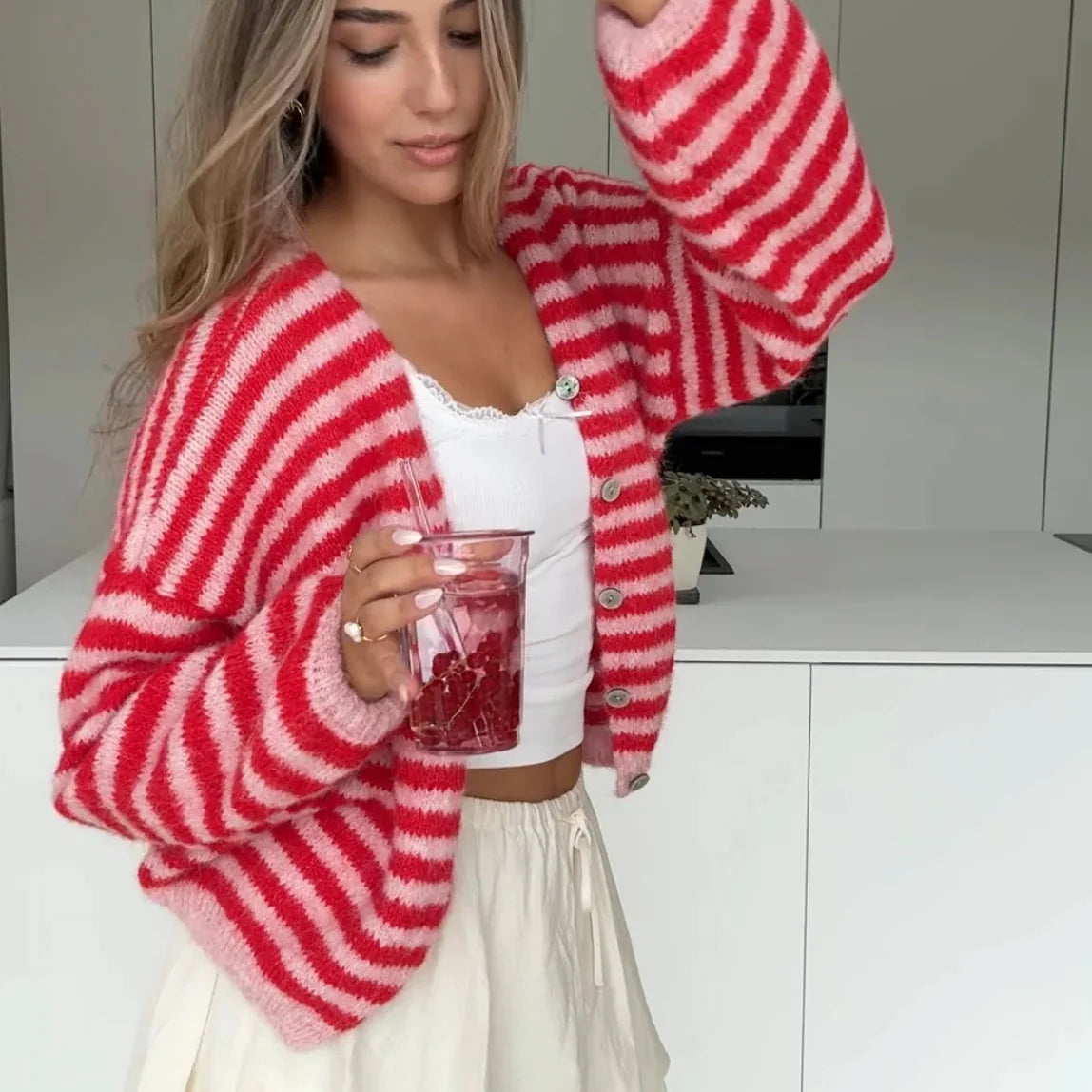 Luna™ | STRIPED COLOR CARDIGAN CHERRY