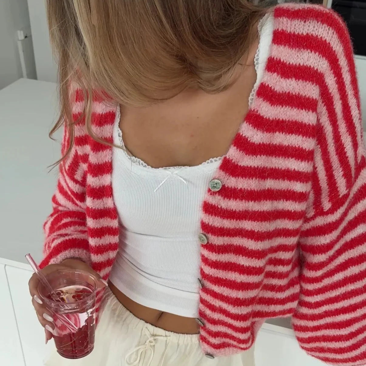 Luna™ | STRIPED COLOR CARDIGAN CHERRY