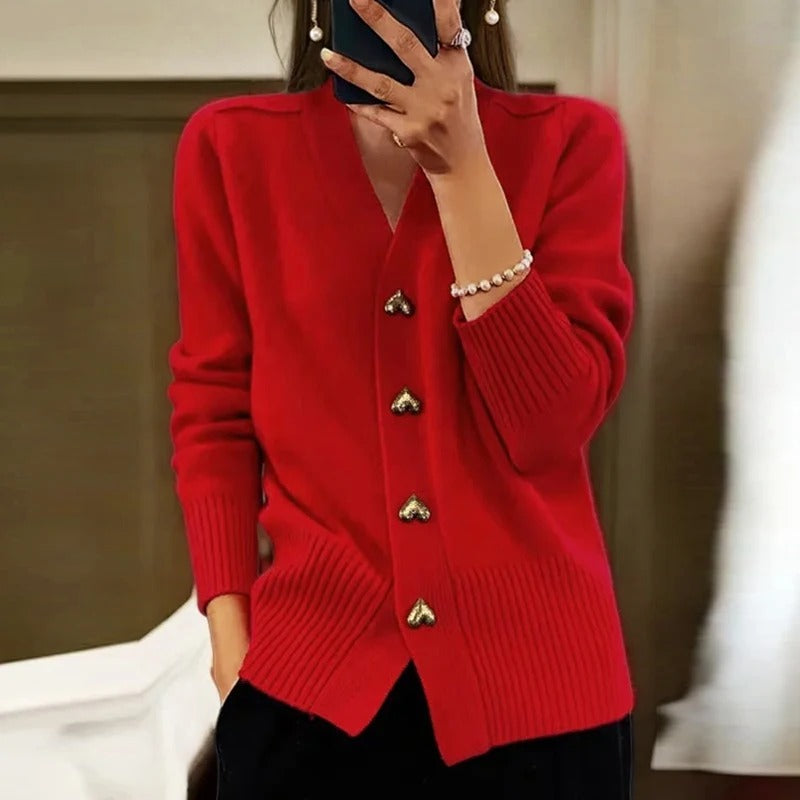 Adele™ | Elegant Heart Button Cardigan