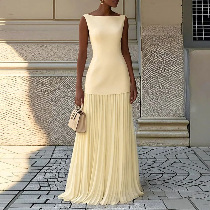Gaudi™ | sleeveless dress in plain pleated gauze