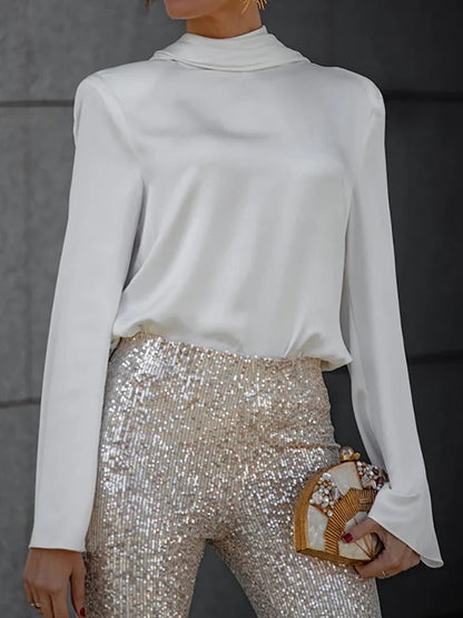 Maris™ | Satin Back Chain Draped Blouse