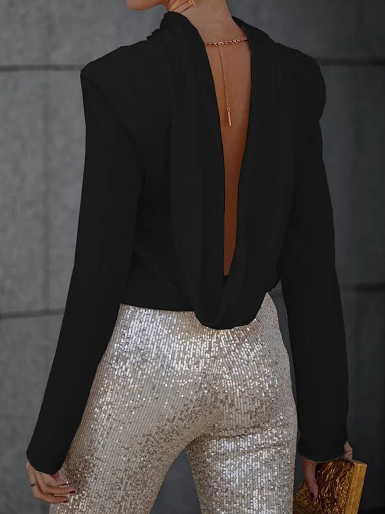 Maris™ | Satin Back Chain Draped Blouse