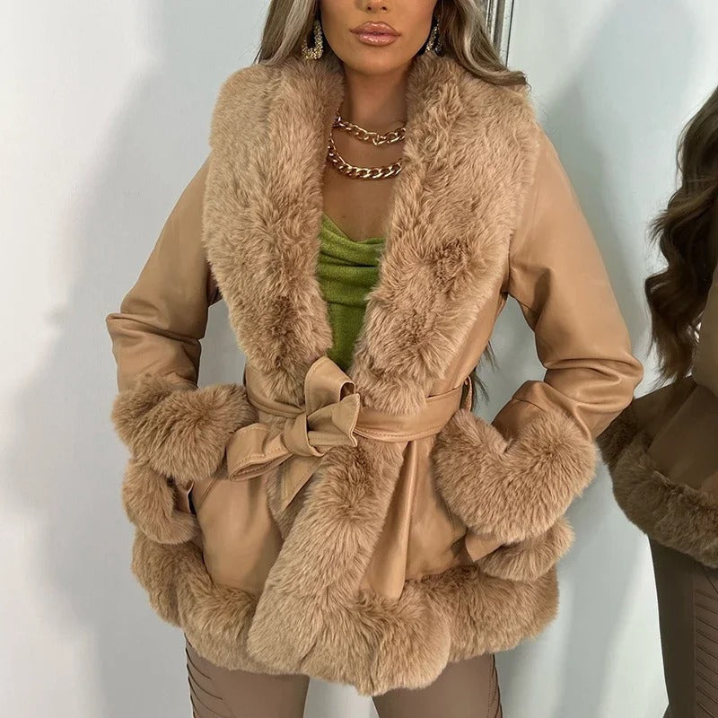 Cloe™ | PU leather fur coat