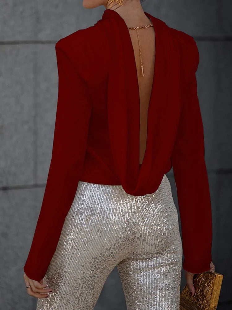 Maris™ | Satin Back Chain Draped Blouse