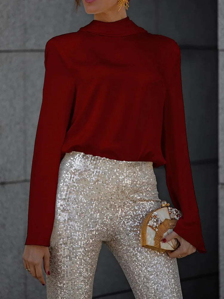 Maris™ | Satin Back Chain Draped Blouse