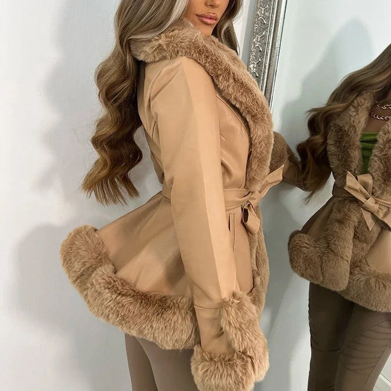Cloe™ | PU leather fur coat