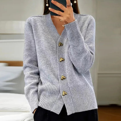 Adele™ | Elegant Heart Button Cardigan