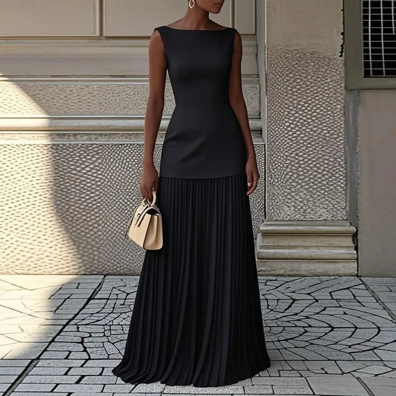 Gaudi™ | sleeveless dress in plain pleated gauze